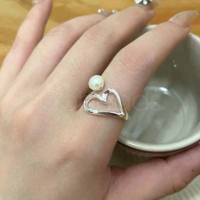 Heart 925 Sterling Silver with Natural Freshwater Pearl Cuff Rings for Women FS-WG385D2-01-1