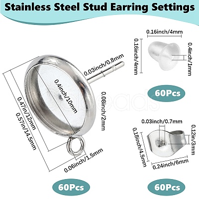 202 Stainless Steel Stud Earring Settings STAS-SP0001-91C-1