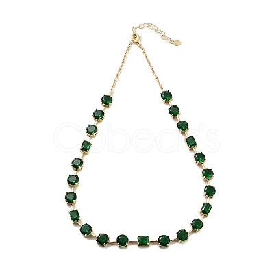 Rack Plating Brass Pave Cubic Zirconia Flat Round & Rectangle Link Necklaces for Women NJEW-B109-01G-1