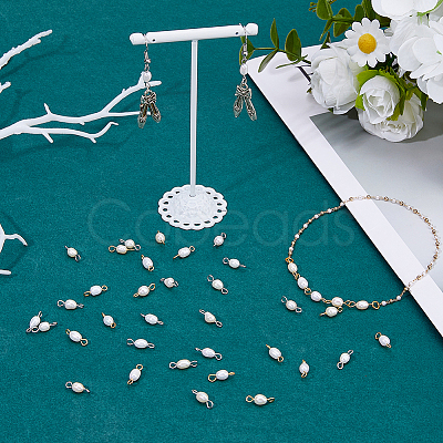 40Pcs 2 Colors Natural Cultured Freshwater Pearl Links Connector Charms PALLOY-DC00035-1
