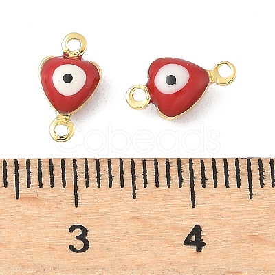 Brass FireBrick Enamel Evil Eye Heart Connector Charms KK-C097-01G-1