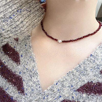 Faceted Glass & Imitaion Pearl Beaded Necklaces PZ5058-2-1