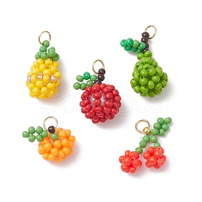 5Pcs Glass Seed Beaded Pendants PALLOY-MZ00478-1