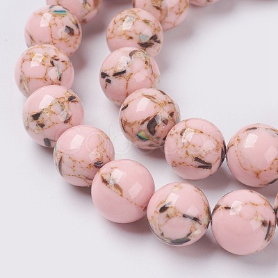 Sea Shell and Synthetic Turquoise Assembled Beads Strands G-G758-09-6mm-1