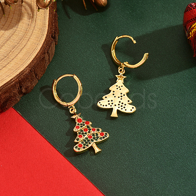 Brass Christmas Tree Hoop Earrings PF9956-1
