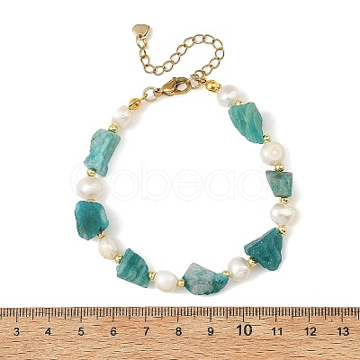 Raw Natural Amazonite Nuggets and Natural Cultured Freshwater Pearl Bead Beaded Bracelets BJEW-JB14387-02-1
