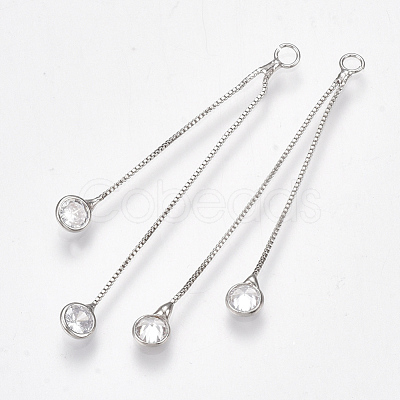 Brass Cubic Zirconia Box Chain Tassel Pendants X-KK-S348-239-1