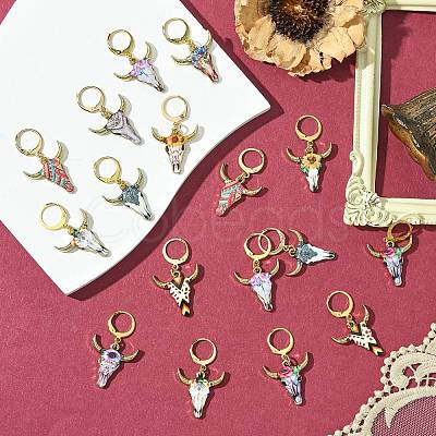 Cattle Alloy Enamel Pendant Locking Stitch Markers HJEW-CJ00032-1