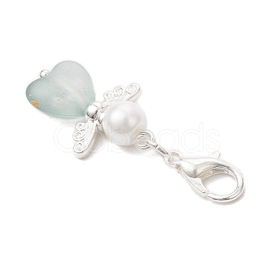 7Pcs Heart Angel Acrylic & Glass Pearl Pendant Decorations HJEW-JM03729-02-1