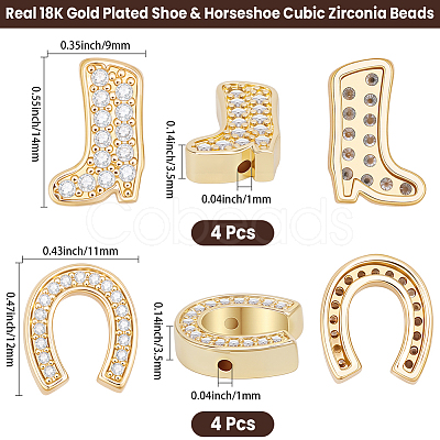 8Pcs 2 Styles Brass Micro Pave Cubic Zirconia Beads KK-BBC0024-70-1