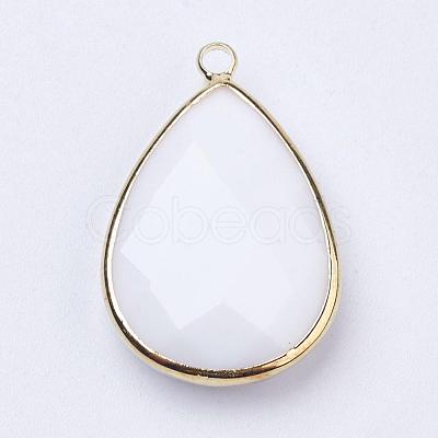 Golden Tone Brass Glass Teardrop Pendants GLAA-M006-A-22G-1