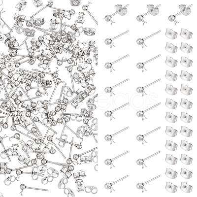 100Pcs 304 Stainless Steel Ball Post Stud Earring Findings STAS-UN0056-35-1