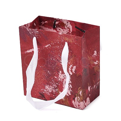 Flower Oil Painting Print Rectangle Paper Gift Storage Bags with Ribbon Handles ABAG-A011-01E-1