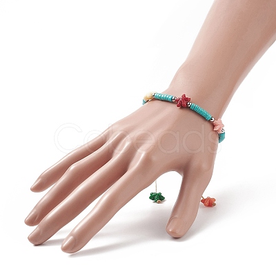 Dyed Synthetic Turquoise(Dyed) Heishi Beaded Bracelets with Dyed Synthetic Coral Starfish BJEW-JB09194-01-1