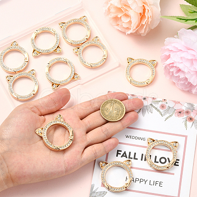 10Pcs Zinc Alloy Crystal Rhinestone Spring Gate Rings FIND-SC0019-51B-1