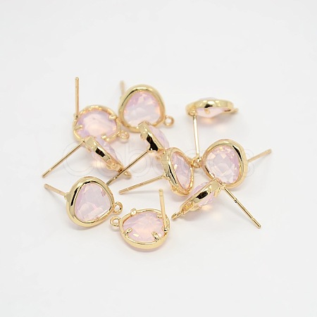 Real 18K Gold Plated Tone Brass Glass Stud Earring Findings GLAA-J023-06G-1