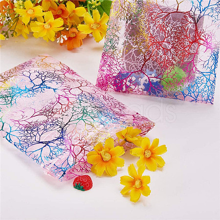 Rectangle Printed Organza Drawstring Bags CON-PW0001-058C-02-1