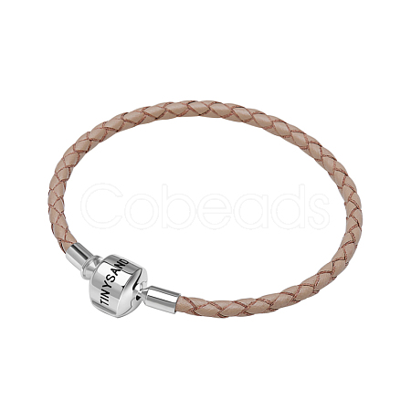 TINYSAND Rhodium Plated 925 Sterling Silver Braided Leather Bracelet Making TS-B-127-17-1