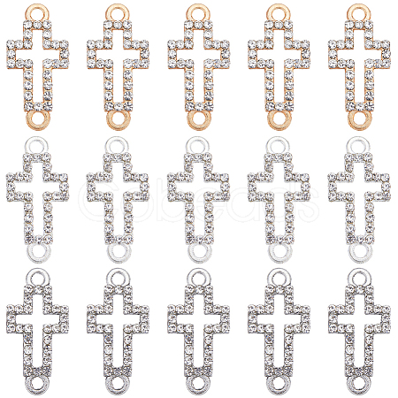 SUNNYCLUE 30Pcs 3 Colors Alloy Crystal Rhinestone Connector Charms ALRI-SC0001-39-1