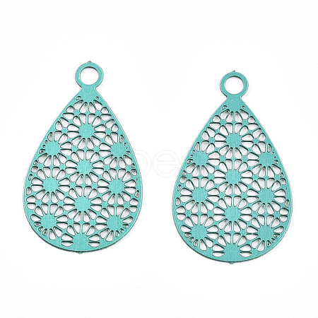 Spray Painted 430 Stainless Steel Filigree Pendants STAS-WH0047-78C-1