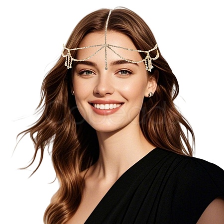 Brass Rhinestone Bridal Headbands for Women OHAR-WH20014-003G-1