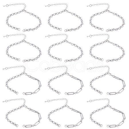12Pcs 2 Styles 304 Stainless Steel Chain Bracelet Making AJEW-BM00003-1