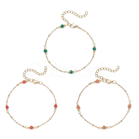 3Pcs Natural Malaysia Jade Rondelle Beads Link Bracelets BJEW-JB12655-1