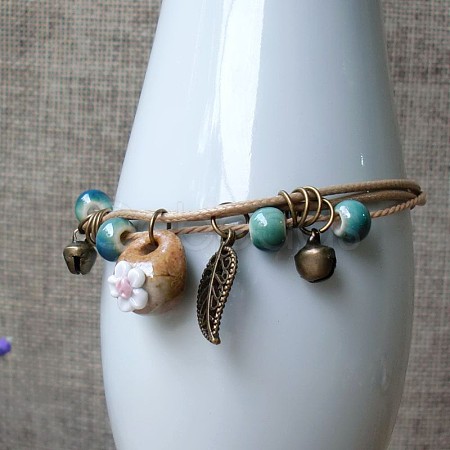 Adjustable Handmade Porcelain Flower Beads Braided Beads Bracelets WGFB2A7-04-1