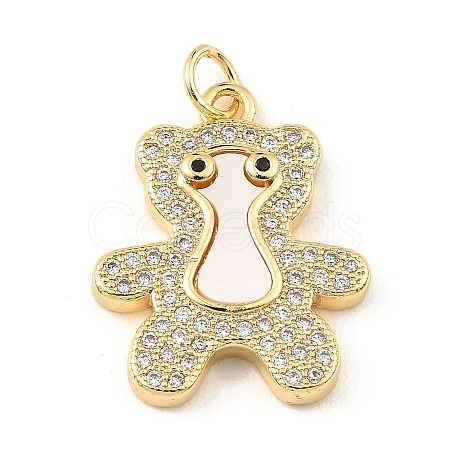 Brass Cubic Zirconia with Shell Pendants KK-K342-07G-1