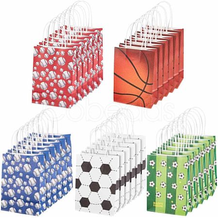 Olycraft 25Pcs 5 Colors Rectangle with Sport Good Pattern Paper Bags CARB-OC0001-01-1