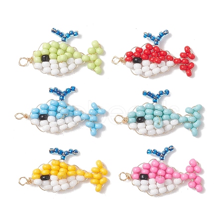 Baking Paint Glass Seed Beads and Eco-Friendly Copper Wire Pendants PALLOY-MZ01327-1