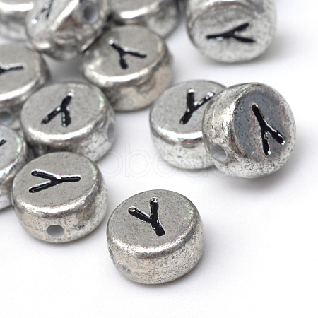 Plated Acrylic Horizontal Hole Letter Beads PACR-Q099-03Y-1