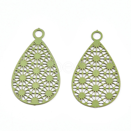 Spray Painted 430 Stainless Steel Filigree Pendants STAS-WH0047-78K-1