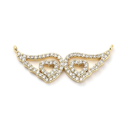 Brass Micro Pave Clear Cubic Zirconia Hollow Wings with Heart Connector Charms KK-L229-062G-1