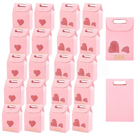 20Pcs 2 Style Rectangle Paper Bags with Handle and Clear Heart Shape Display Window CON-NB0001-90-1