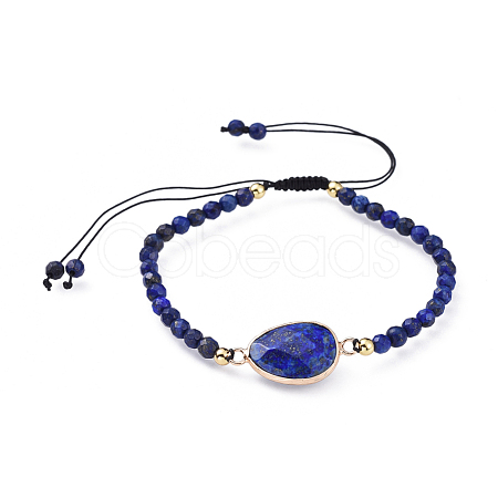 Adjustable Natural Lapis Lazuli(Dyed) Braided Bead Bracelets BJEW-JB04559-02-1