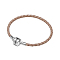 TINYSAND Rhodium Plated 925 Sterling Silver Braided Leather Bracelet Making, with Platinum Plated European Clasp, Light Khaki, 170x3.99mm