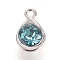 Faceted Glass Charms, with Platinum Plated Alloy Findings, Teardrop, December Birthstone Charms, Aquamarine, 11.3x7.2x4.2mm, Hole: 1.2mm