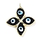 Handmade Lampwork Big Pendants, with Eco-friendly Ligh Gold Brass Findings, Long-Lasting Plated, Cadmium Free & Lead Free, 4-Petal Flower with Evil Eye Charm, Black, 53x46x4mm, Hole: 4.5mm