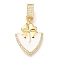 Brass Micro Pave Cubic Zirconia Pendants, with Enamel, Leaf Charms, White, 33.5x18x3.5mm, Hole: 7x4mm