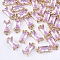 Transparent Glass Charms, with Brass Findings, Faceted, Rectangle, Light Gold, Pearl Pink, 8.5x4x3mm, Hole: 1mm