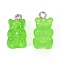 Resin Pendants, with Iron Finding, Bear, Lawn Green, 20.5x10.5x6.5mm, Hole: 2mm