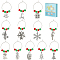 12Pcs Christmas Theme Tibetan Style Alloy & Glass Pendants Wine Glass Charms, Goblet Marker, with Brass Wine Glass Charm Rings, Bell/Snowflake/Christmas Tree, Antique Silver, 45~58mm