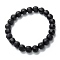 Frosted Glass Beads Stretch Bracelets, Faceted, Round, Black, Beads: 8mm, Inner Diameter: 2 inch(5.1cm)