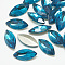 Pointed Back Glass Rhinestone Cabochons, Back Plated, Faceted, Horse Eye, Capri Blue, 18x9x5mm