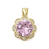 Flower Rack Plating Brass with Cubic Zirconia Pendants KK-Z074-43G-1