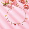 Alloy Heart & Millefiori Glass Flower Bib Necklace with Ion Plating(IP) Handmade 304 Stainless Steel Chains NJEW-JN04403-5