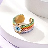 Glass Seed Beaded Evil Eye Open Cuff Rings RJEW-MZ00007-4