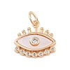 Brass Pave Clear Cubic Zirconia & Shell Eye Charms with Jump Rings KK-Q816-04G-2