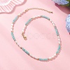 Faceted Round Natural Amazonite and Rice Natural Pearl Beaded Necklaces for Women NJEW-JN05816-04-1
